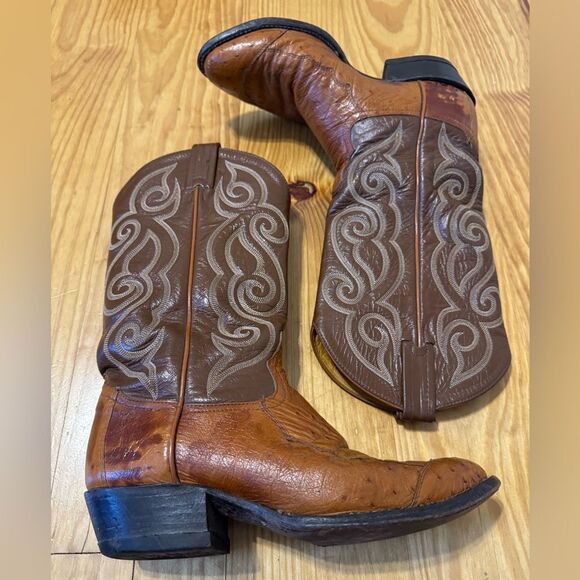 Vintage Tony Lama Exotic Ostrich Quill Western Cowboy Boots 8D Made in USA - Picture 13 of 14